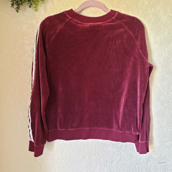 Adidas Velour Crew Neck Maroon Trefoil Sweatshirt Size M - Picture 10 of 12